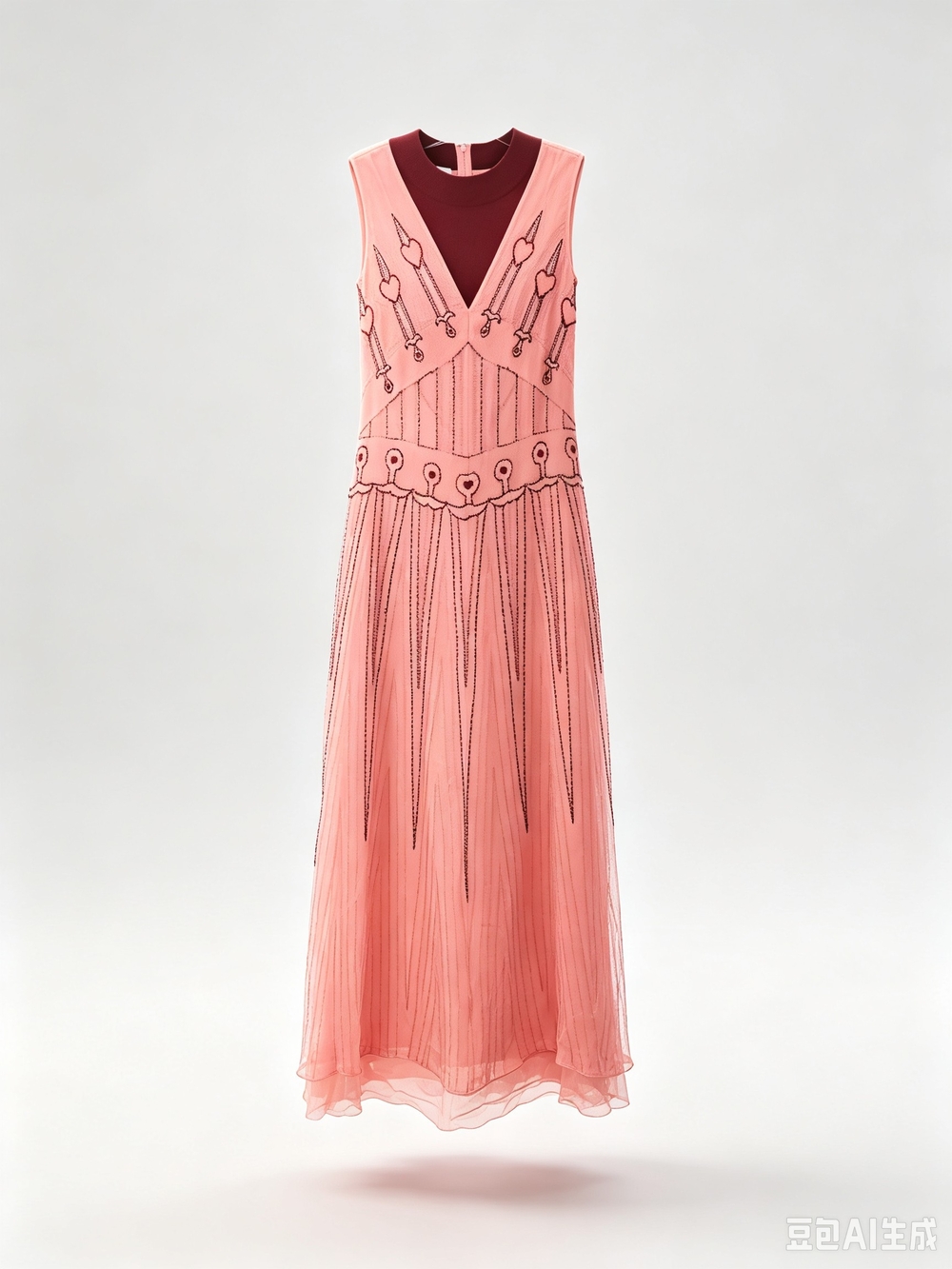 Valentino Sleeveless Pink Embellished V-Neck Maxi Dress